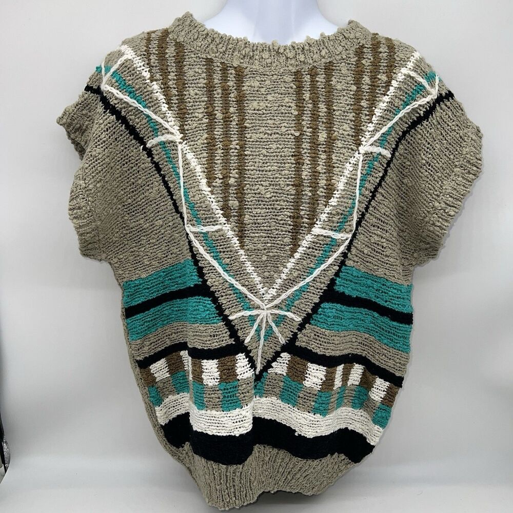 VTG 100% Acrlyc Fingerhut Fashions Cap Sleeve Multicolored Abstract Knit Sweater